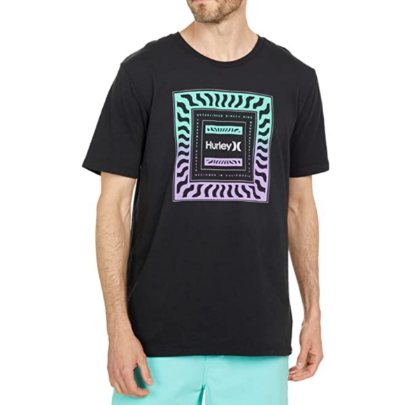 Hurley Everyday Wash Black Men's T Shirt Graphic Check Washed Wave New Small S